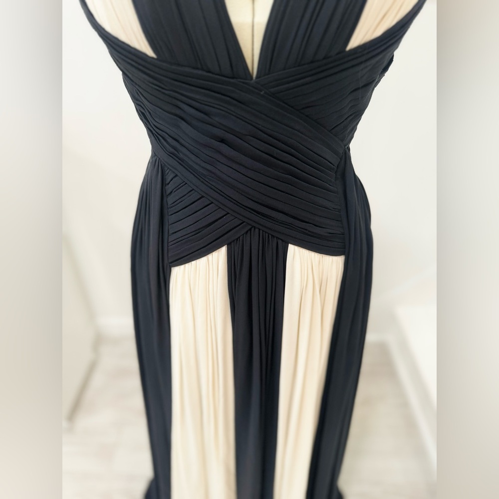 ZUHAIR MURAD Pleated two-tone crepe gown black/white maxi dress - Picture 8 of 12